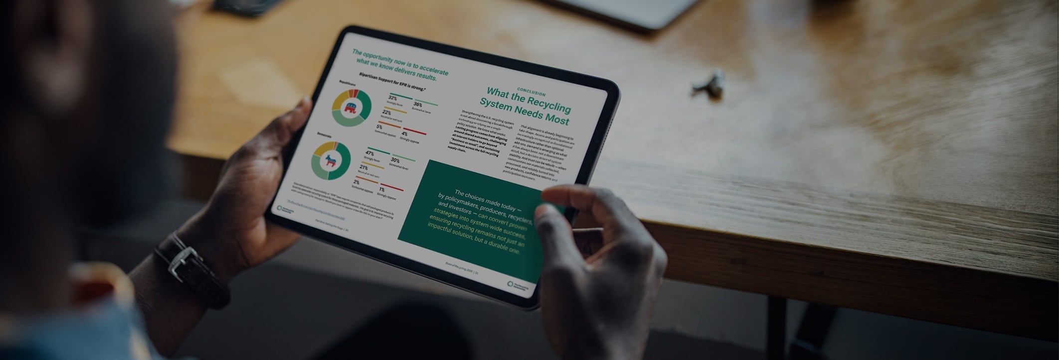 man-reading-report-on-ipad-with-piecharts-1